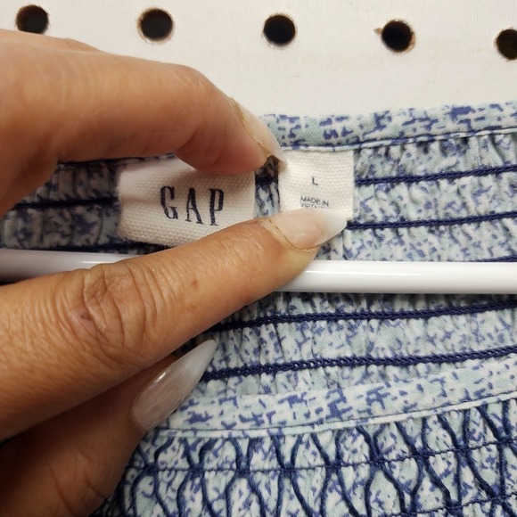 GAP Women's Size L‎ Peasant Sleeve Blue 100% Polyester Blouse Top - Boho Chic - Picture 3 of 9